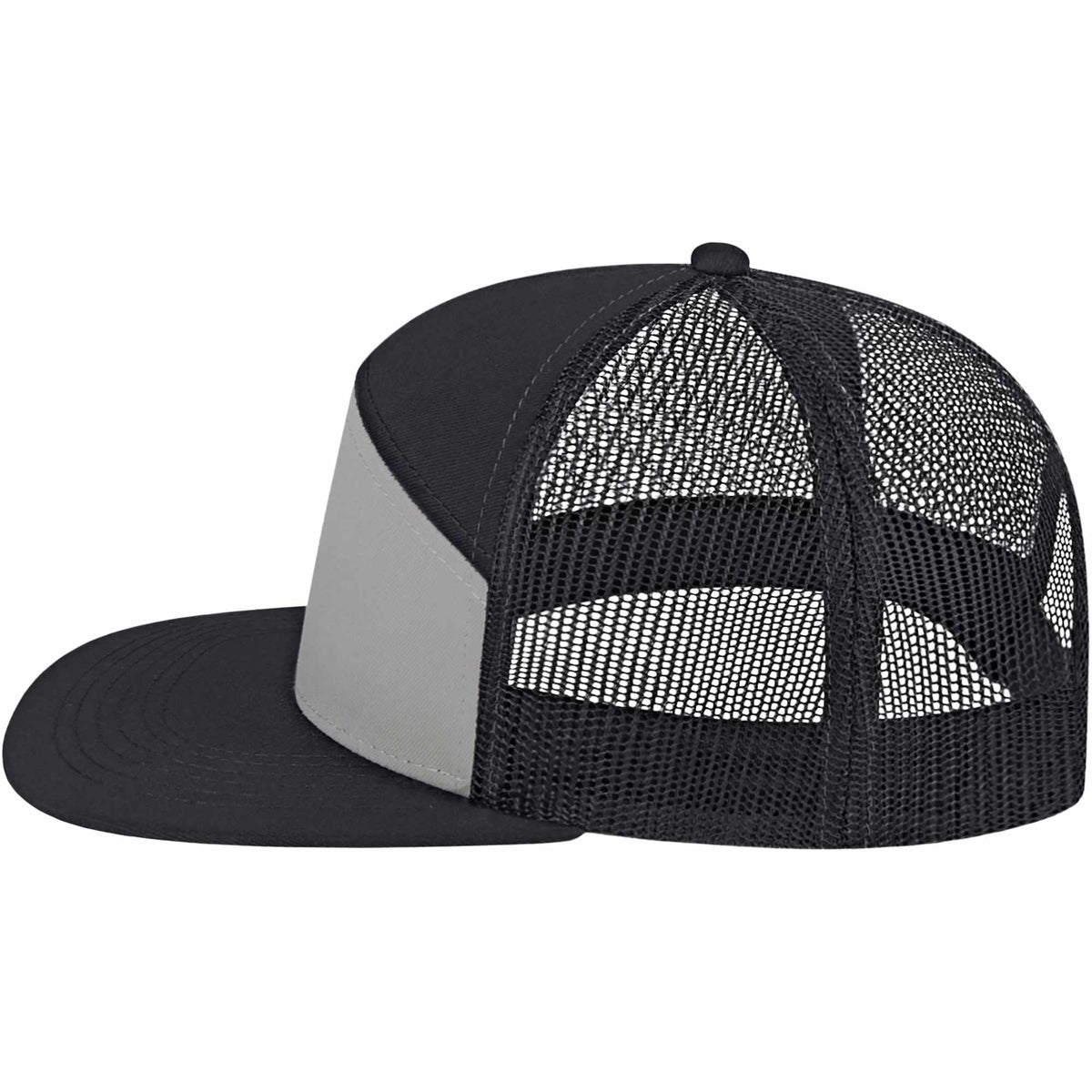 Cap America Seven Panel Trucker Cap Embroidery - Charcoal/Black - Left Side
