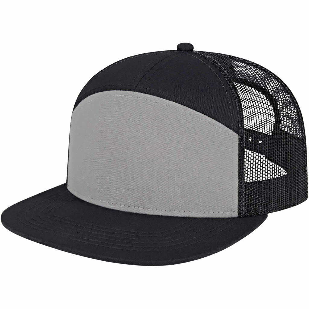 Cap America Seven Panel Trucker Cap Embroidery - Charcoal/Black - Right Angle