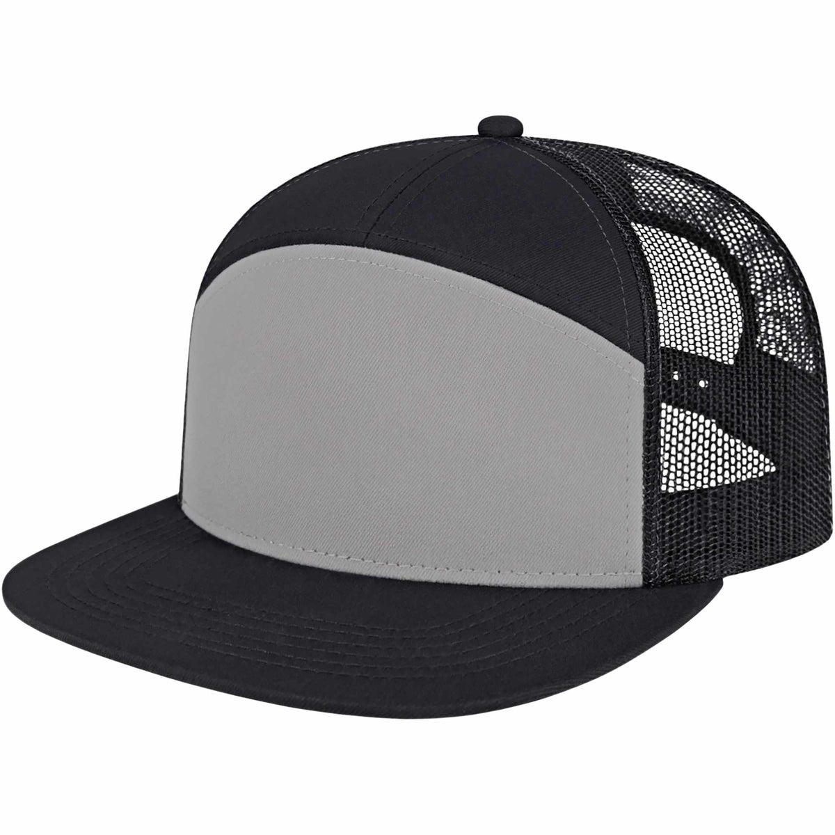 Cap America Seven Panel Trucker Cap Embroidery - Charcoal/Black - Right Angle