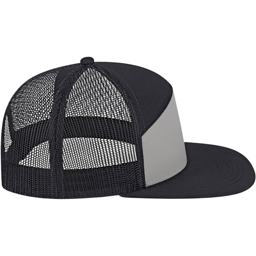 Cap America Seven Panel Trucker Cap Embroidery - Charcoal/Black - Right Side