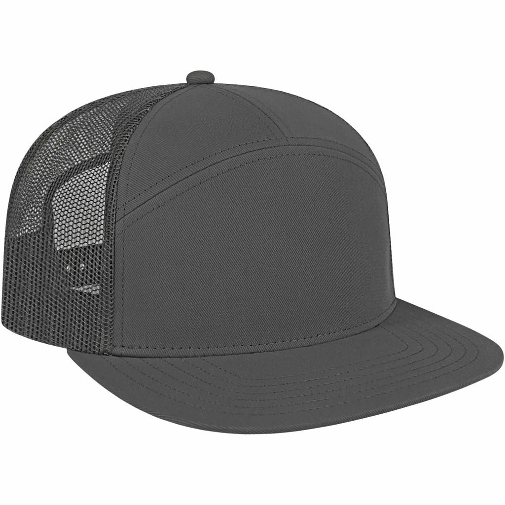 Cap America Seven Panel Trucker Cap Embroidery - Charcoal - Left Angle