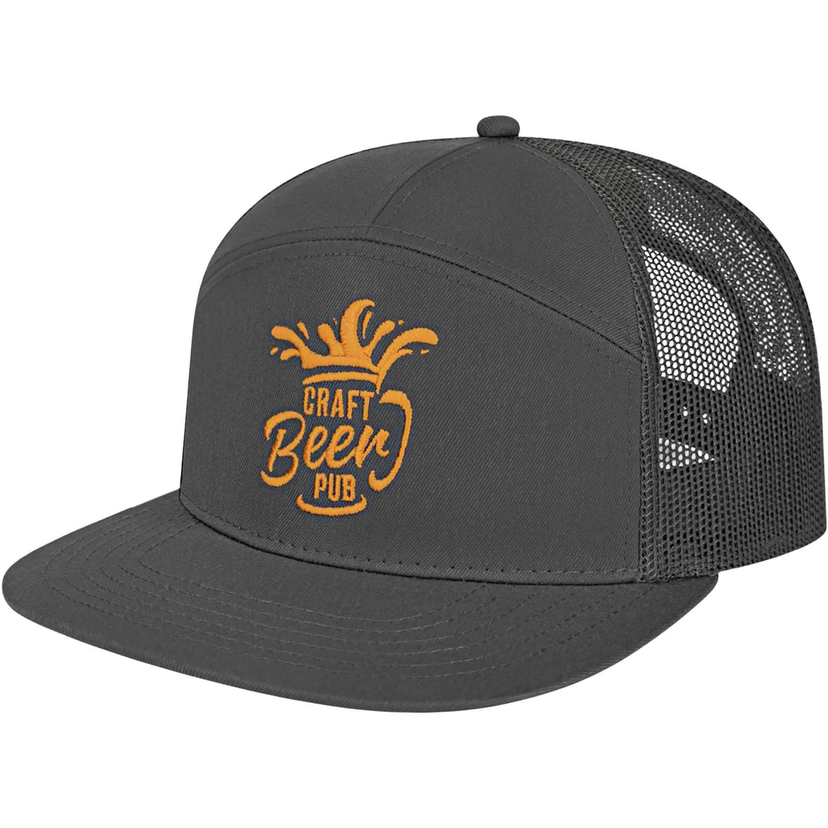 Cap America Seven Panel Trucker Cap Embroidery - Charcoal - Right Angle
