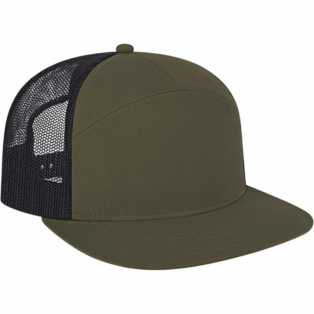 Cap America Seven Panel Trucker Cap Embroidery - Loden/Black - Left Angle