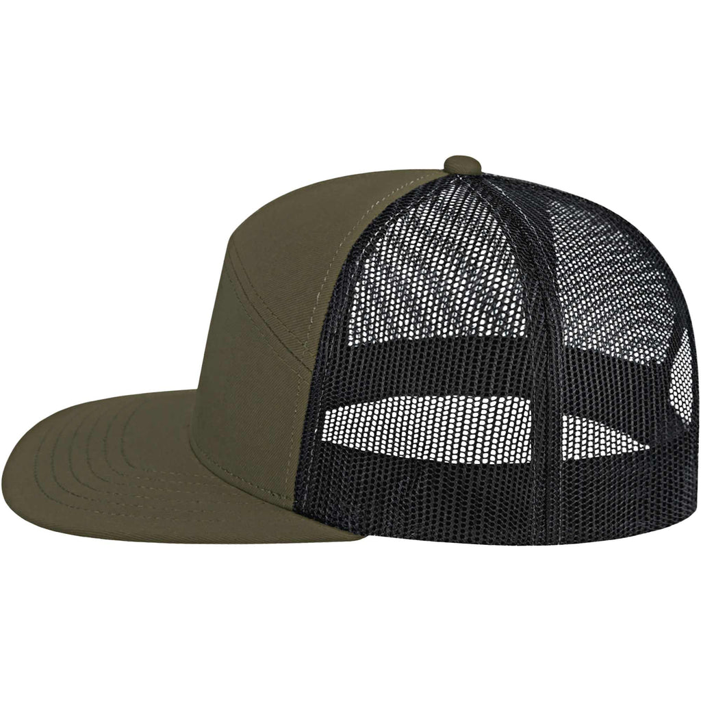 Cap America Seven Panel Trucker Cap Embroidery - Loden/Black - Left Side