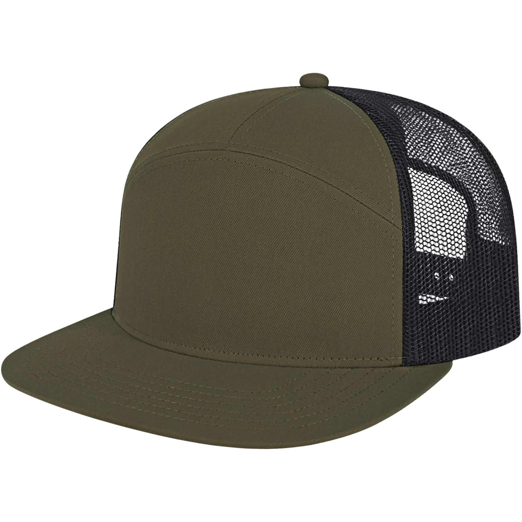 Cap America Seven Panel Trucker Cap Embroidery - Loden/Black - Right Angle