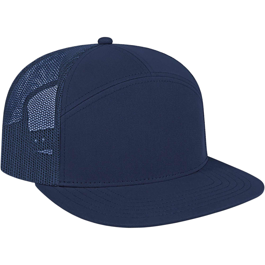 Cap America Seven Panel Trucker Cap Embroidery - Navy - Left Angle
