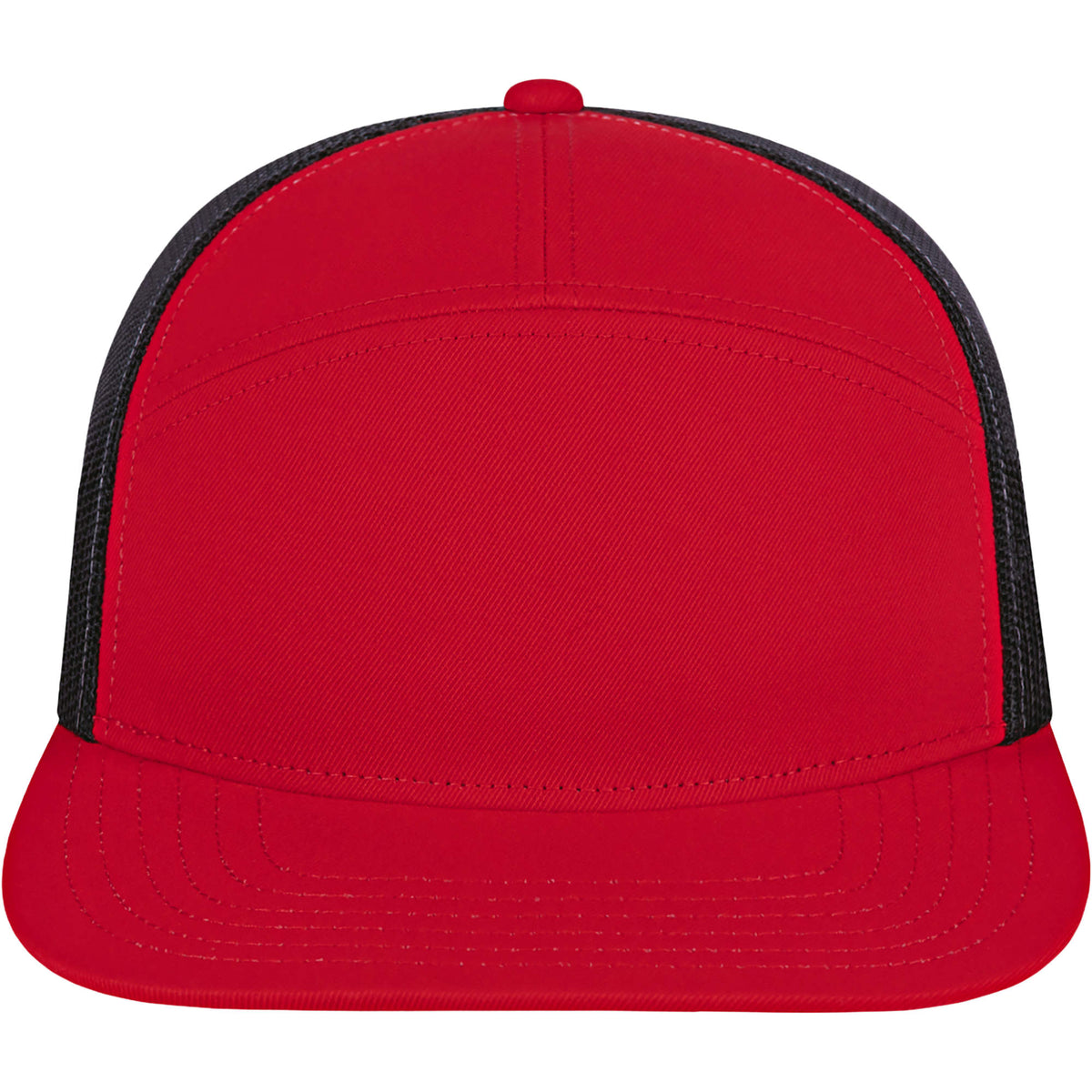 Cap America Seven Panel Trucker Cap Embroidery - Red/Black - Front