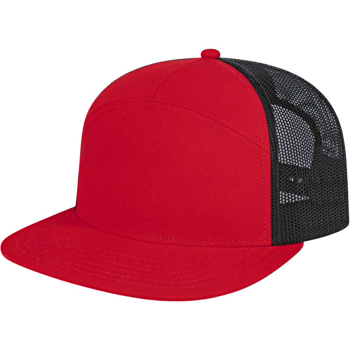 Cap America Seven Panel Trucker Cap Embroidery - Red/Black - Right Angle
