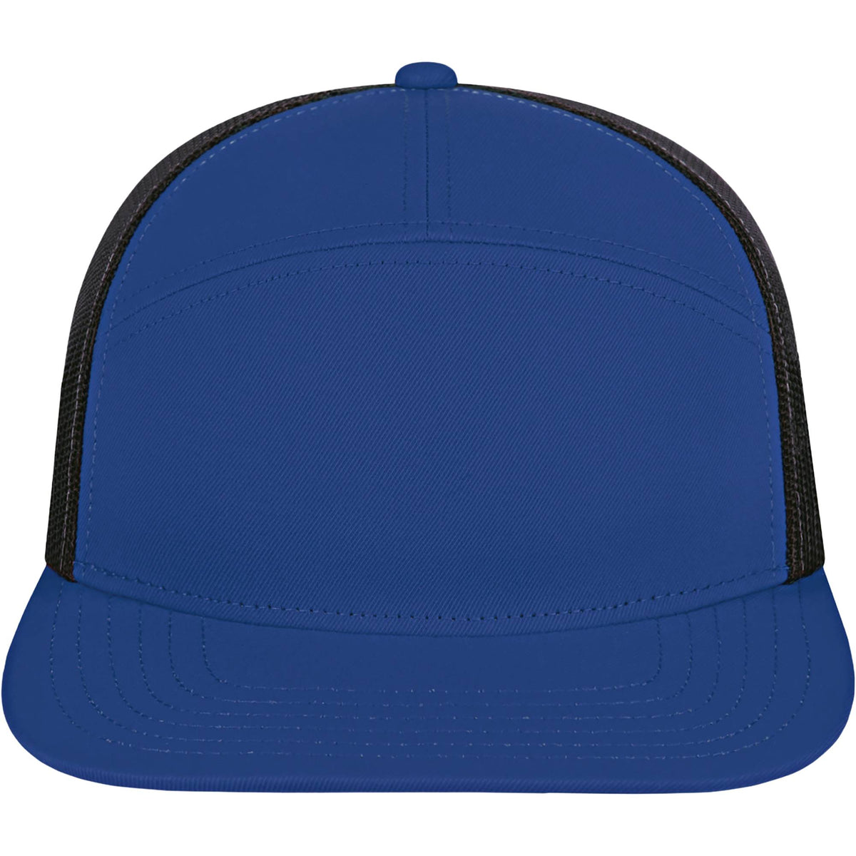 Cap America Seven Panel Trucker Cap Embroidery - Royal/Black - Front