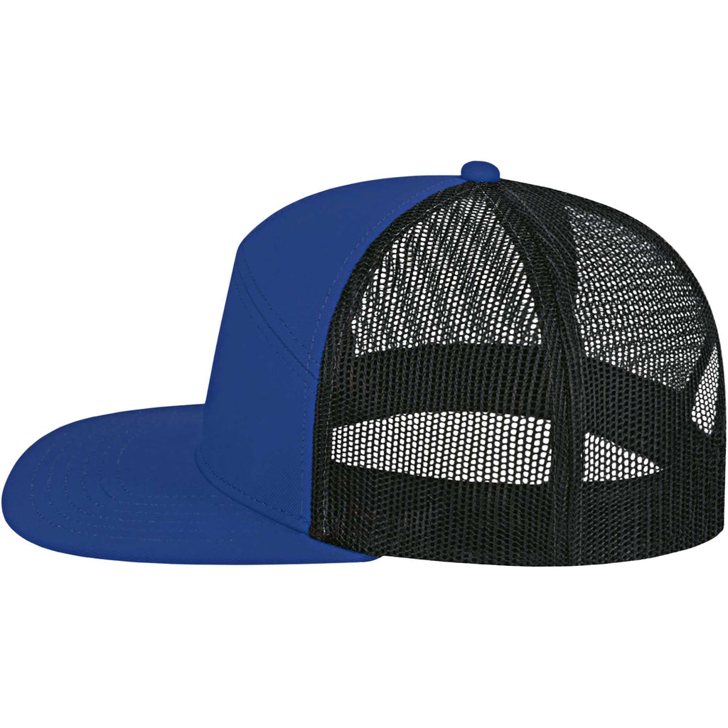 Cap America Seven Panel Trucker Cap Embroidery - Royal/Black - Left Side