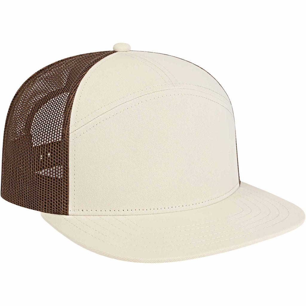 Cap America Seven Panel Trucker Cap Embroidery - Stone/Brown - Left Angle