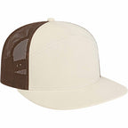 Cap America Seven Panel Trucker Cap Embroidery - Stone/Brown - Left Angle