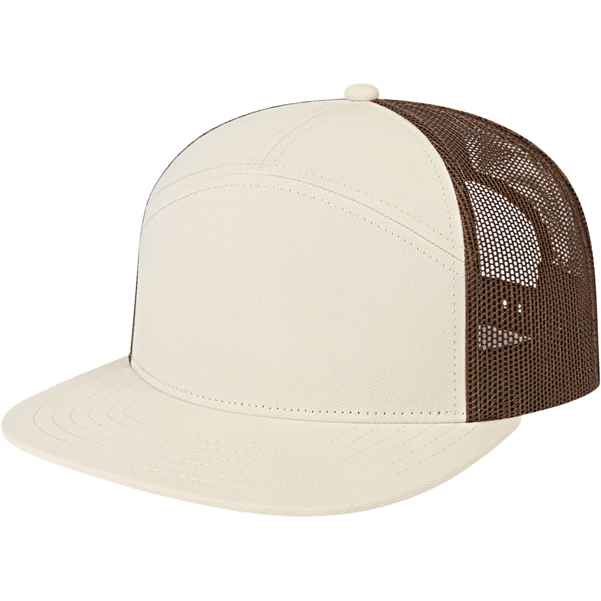 Cap America Seven Panel Trucker Cap Embroidery - Stone/Brown - Right Angle 2