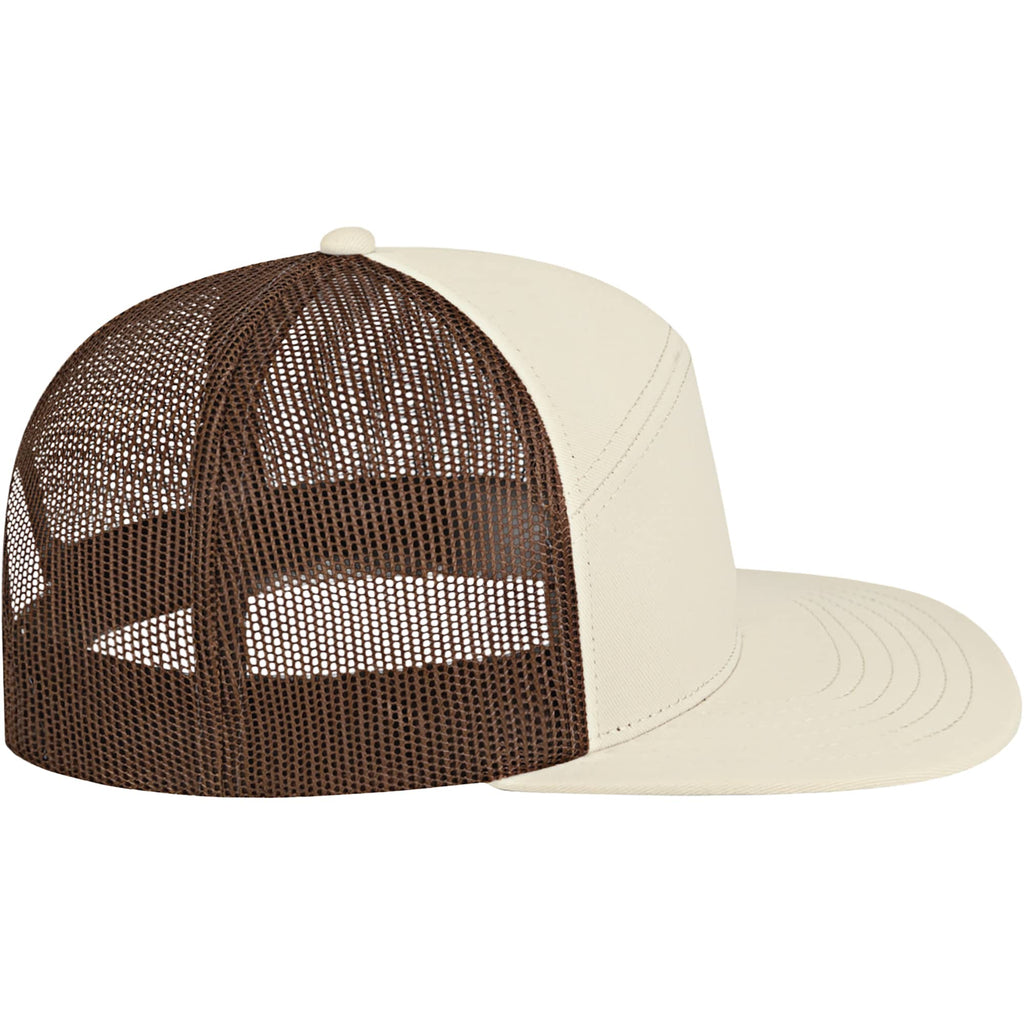 Cap America Seven Panel Trucker Cap Embroidery - Stone/Brown - Right Side