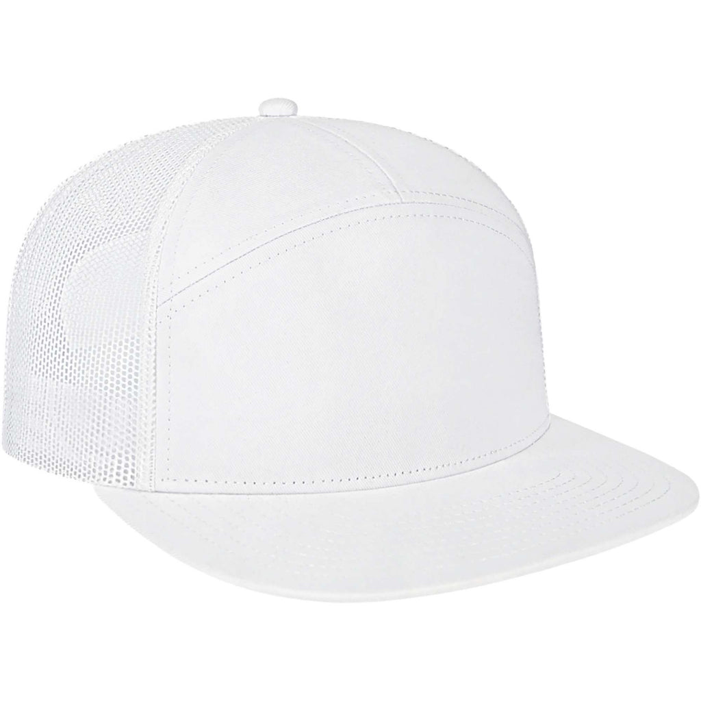 Cap America Seven Panel Trucker Cap Embroidery - White - Left Angle