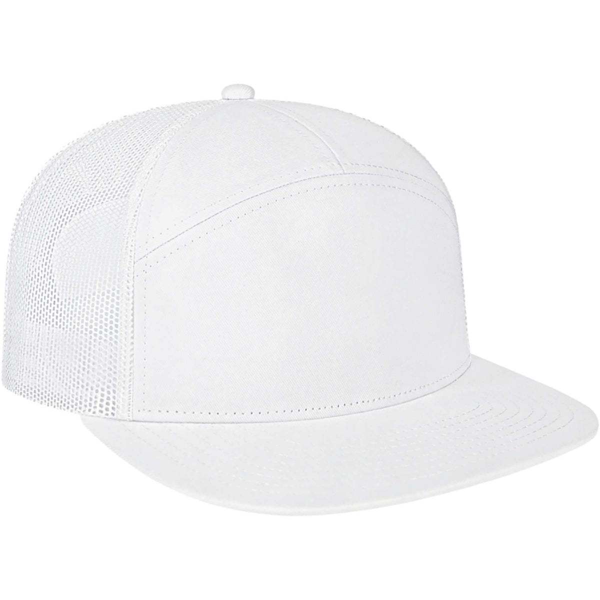 Cap America Seven Panel Trucker Cap Embroidery - White - Left Angle