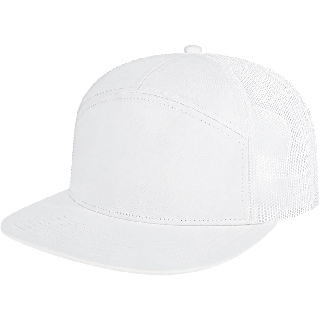 Cap America Seven Panel Trucker Cap Embroidery - White - Right Angle