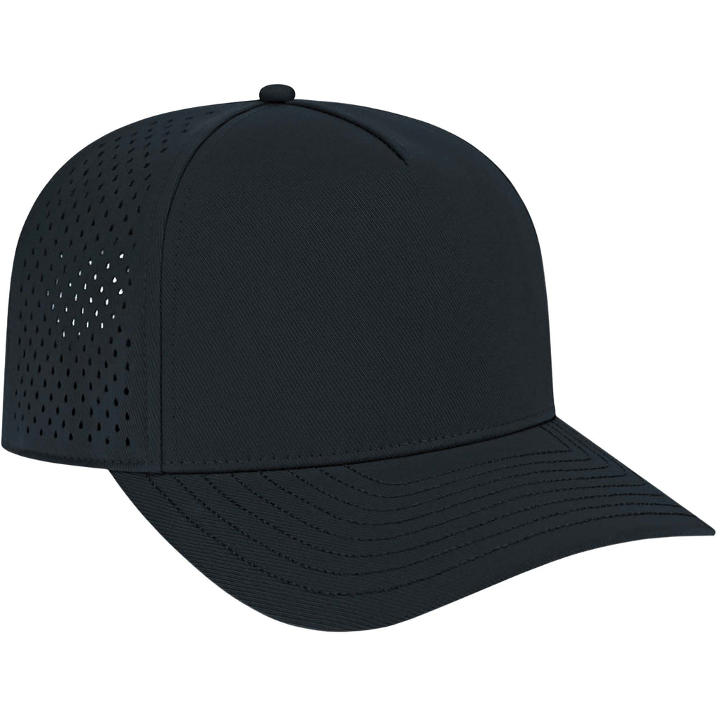 Cap America Water Resistant Perforated Stretch Cap Embroidery - Black - Left Angle