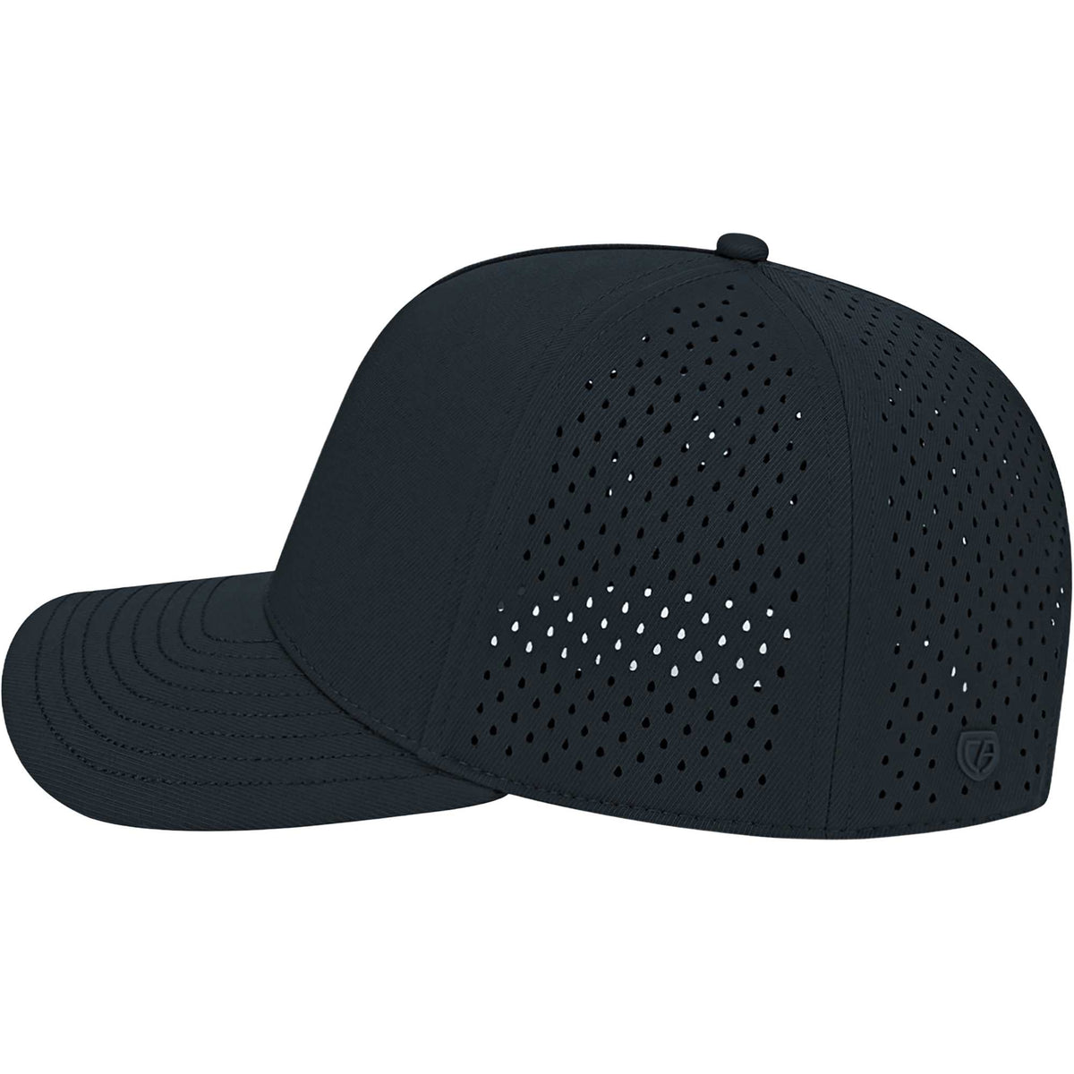 Cap America Water Resistant Perforated Stretch Cap Embroidery - Black - Left Side