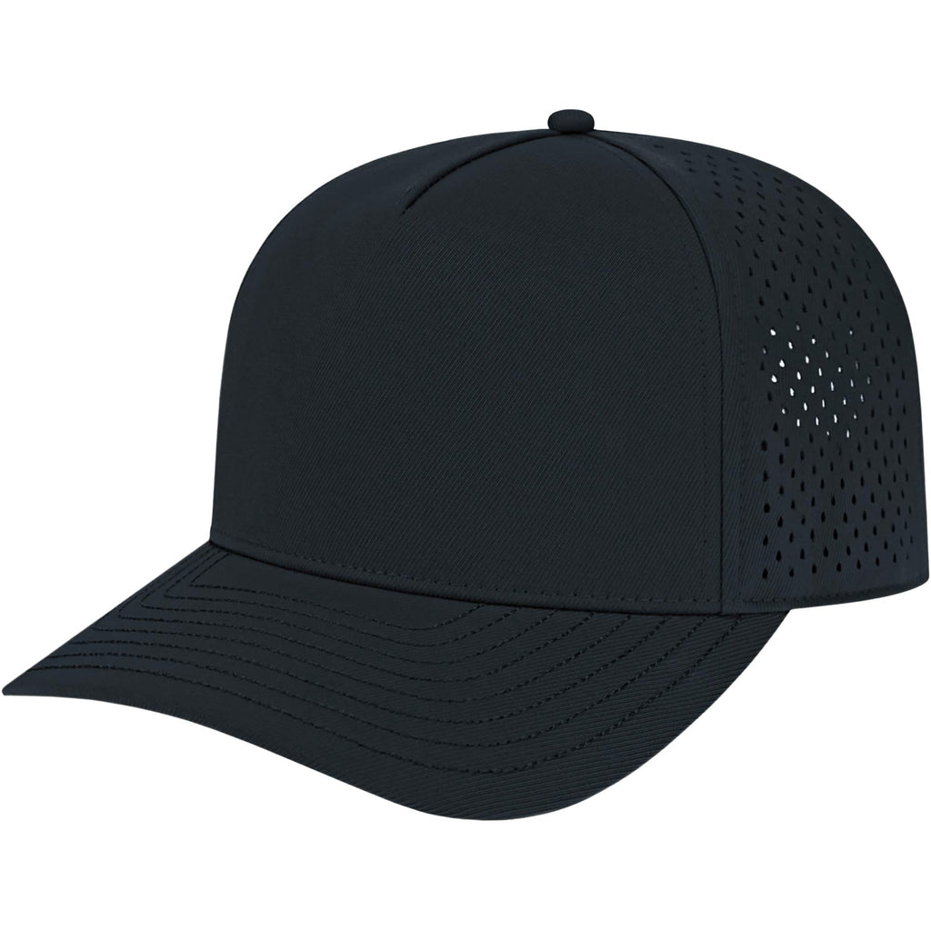 Cap America Water Resistant Perforated Stretch Cap Embroidery - Black - Right Angle