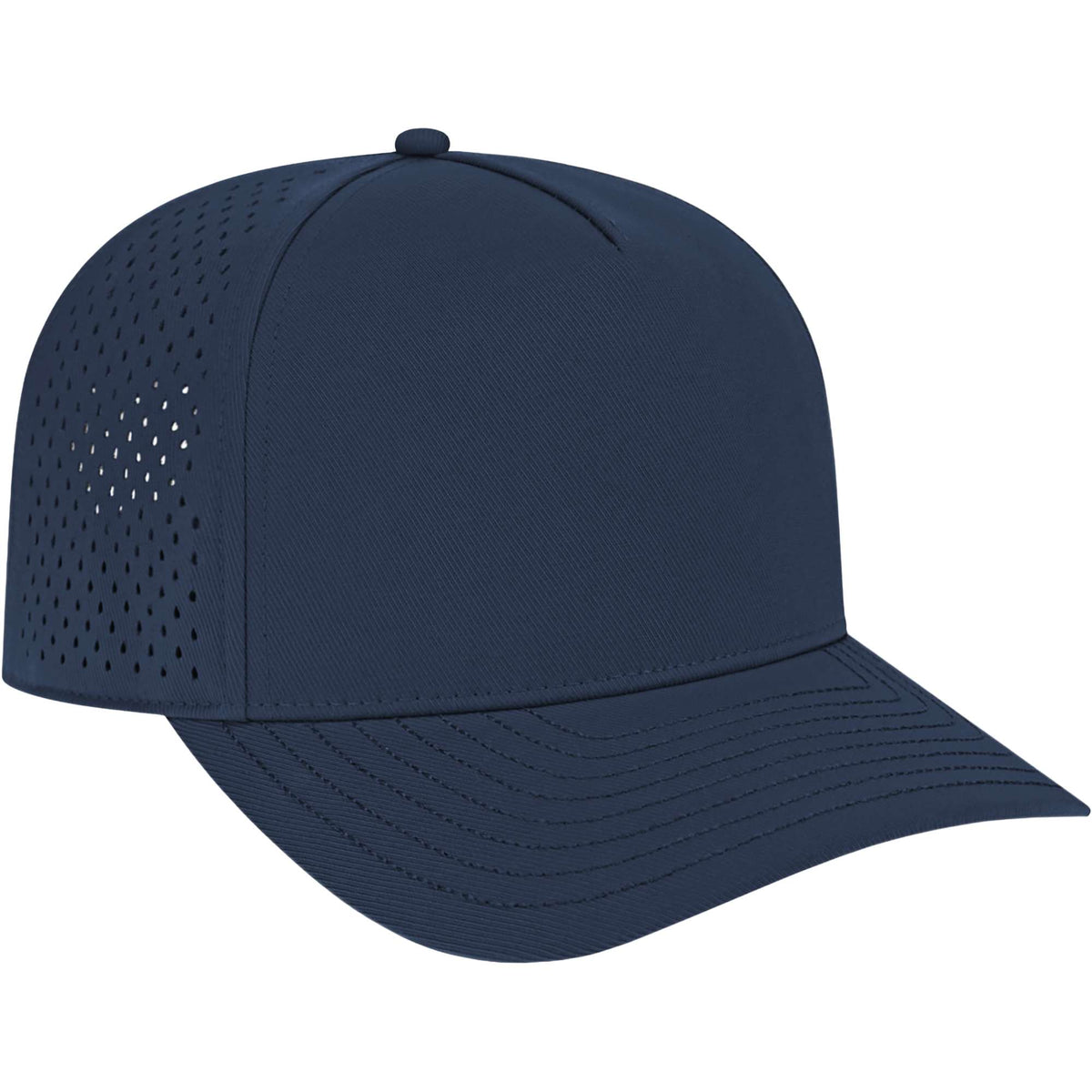Cap America Water Resistant Perforated Stretch Cap Embroidery - Navy - Left Angle