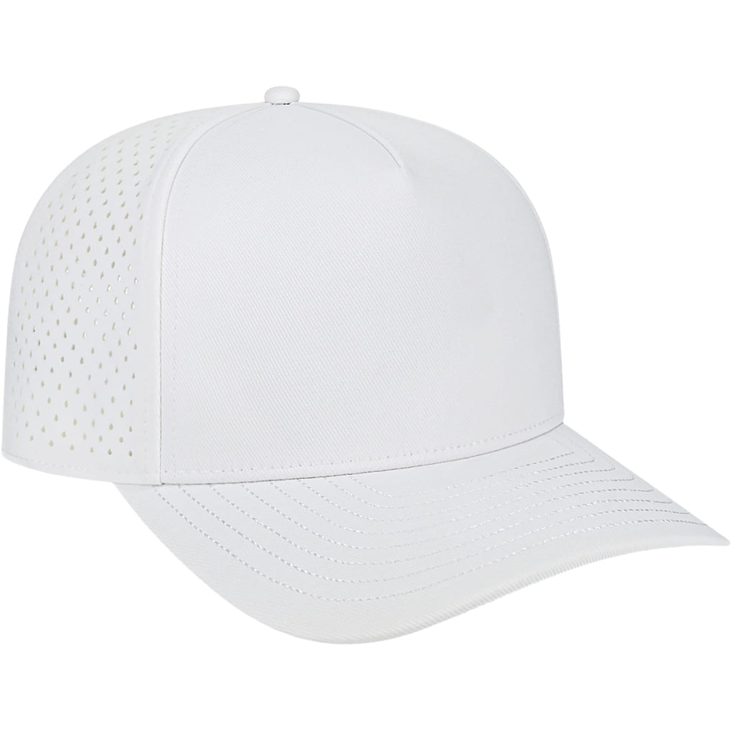 Cap America Water Resistant Perforated Stretch Cap Embroidery - White - Left Angle