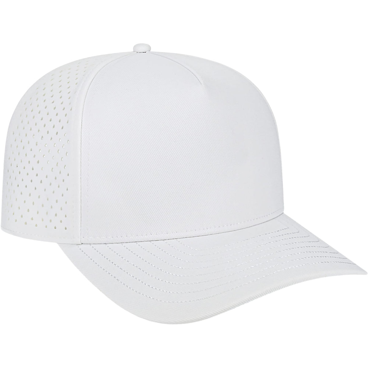 Cap America Water Resistant Perforated Stretch Cap Embroidery - White - Left Angle