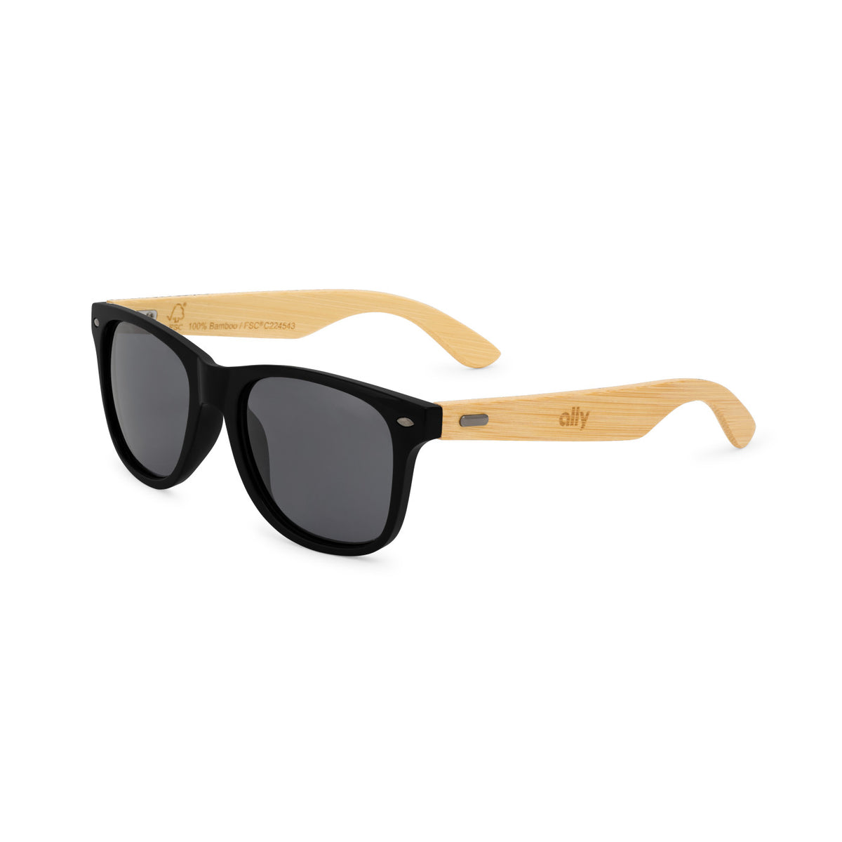 CapeShades Recycled Sunglasses with Bamboo Accents, Black Frame Transfer - Black - View 1