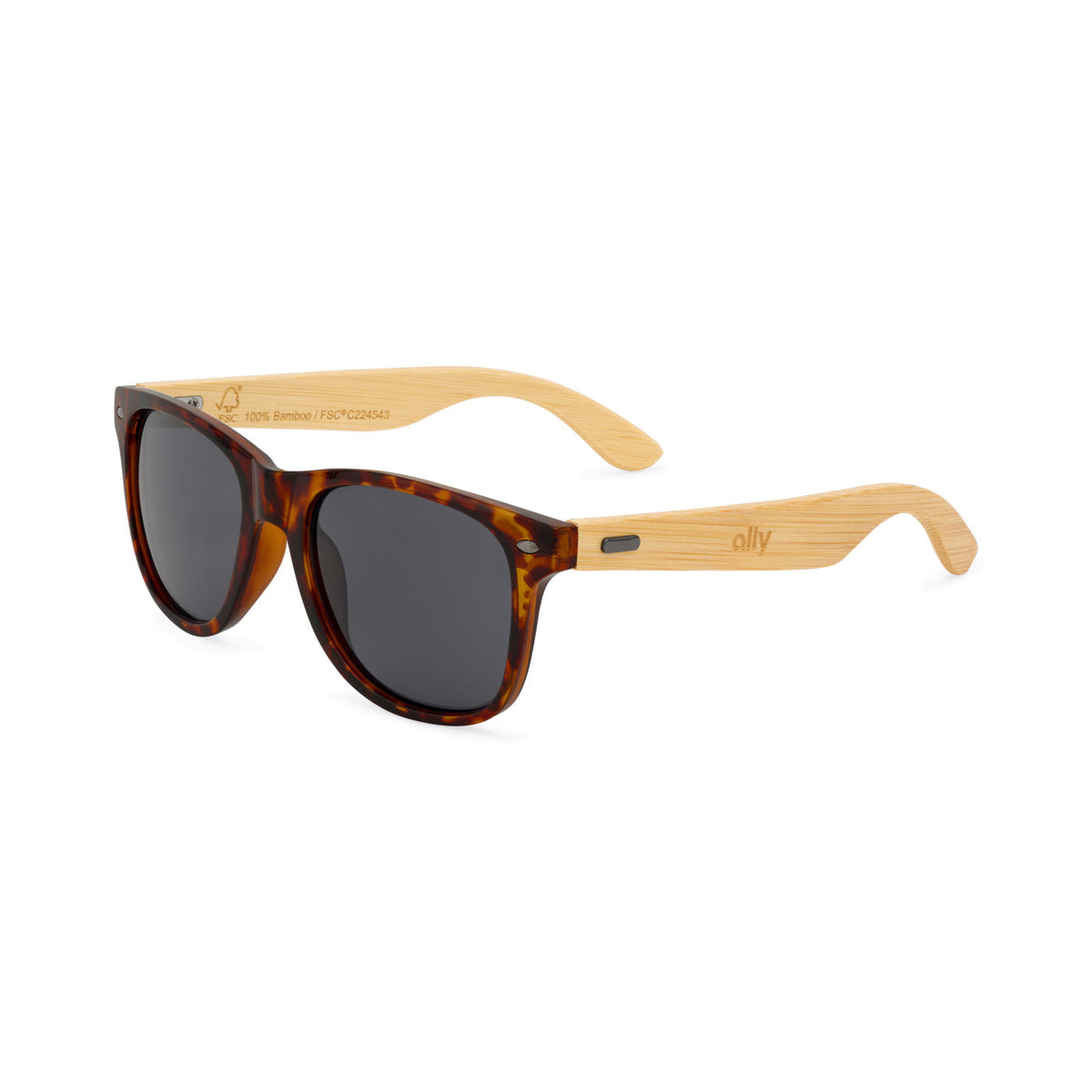 CapeShades Recycled Sunglasses with Bamboo Accents, Tortoise Frame Transfer - Black - View 1