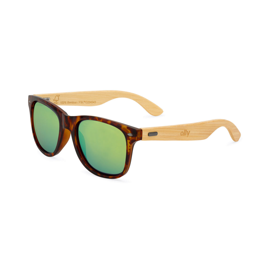 CapeShades Recycled Sunglasses with Bamboo Accents, Tortoise Frame Transfer - Green - View 1