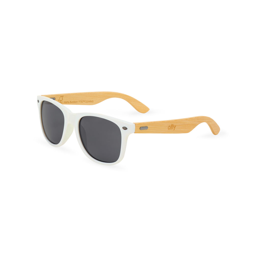 CapeShades Recycled Sunglasses with Bamboo Accents, White Frame Laser Engraving - Black - View 1