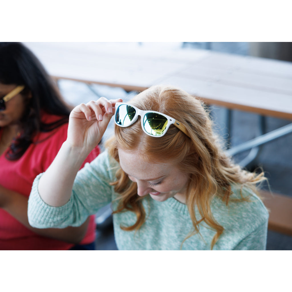CapeShades Recycled Sunglasses with Bamboo Accents, White Frame Laser Engraving - Black - View 6
