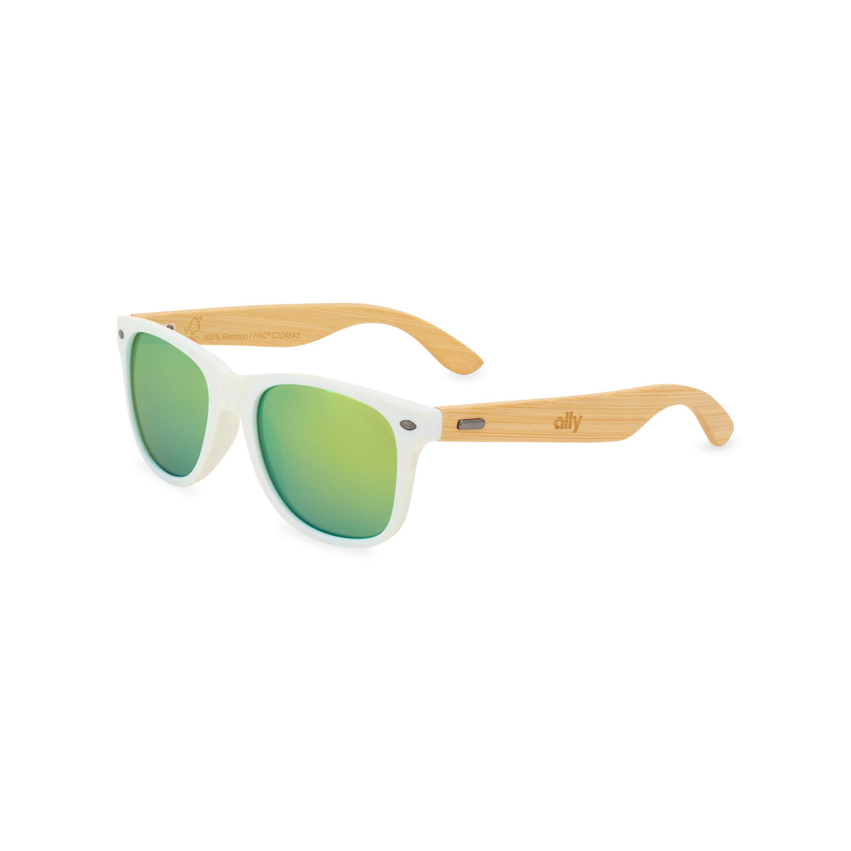 CapeShades Recycled Sunglasses with Bamboo Accents, White Frame Transfer - Green - View 1