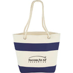 Capri Stripes Canvas Tote with Rope Handles, 12 oz - Navy - Front