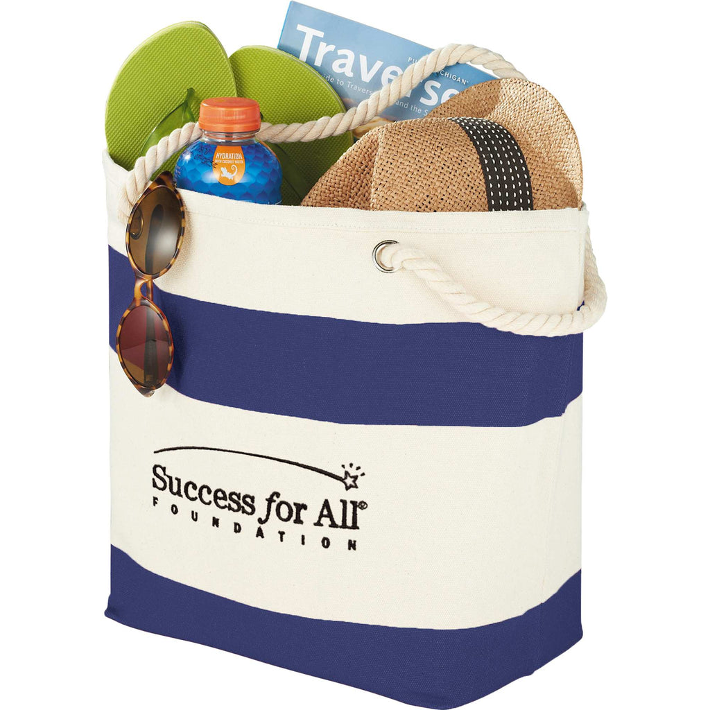 Capri Stripes Canvas Tote with Rope Handles, 12 oz - Navy - Photo