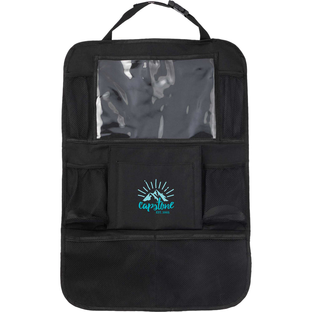 Car Back Seat Organizer in Recycled Polyester with Tablet Pocket - Black - Front