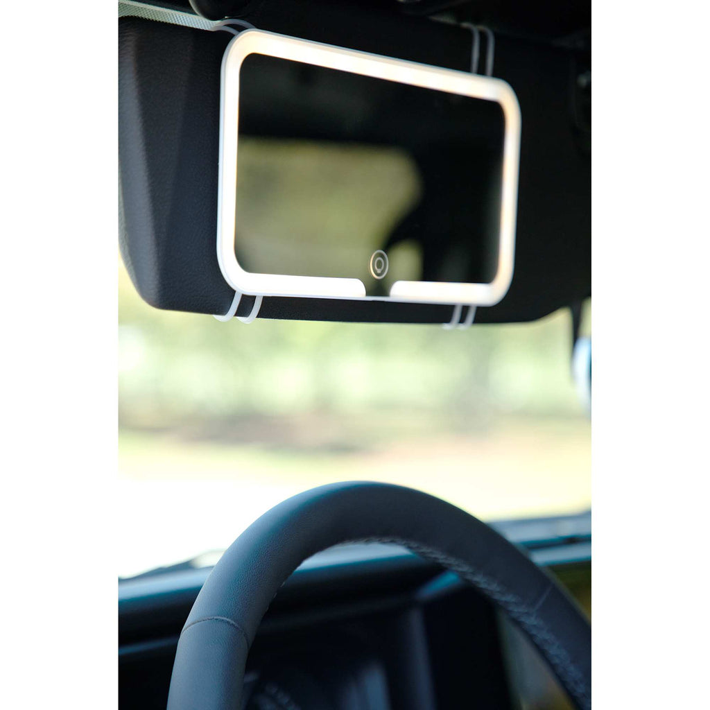 Car Visor Vanity Mirror with LED Lights - White - Propped 2