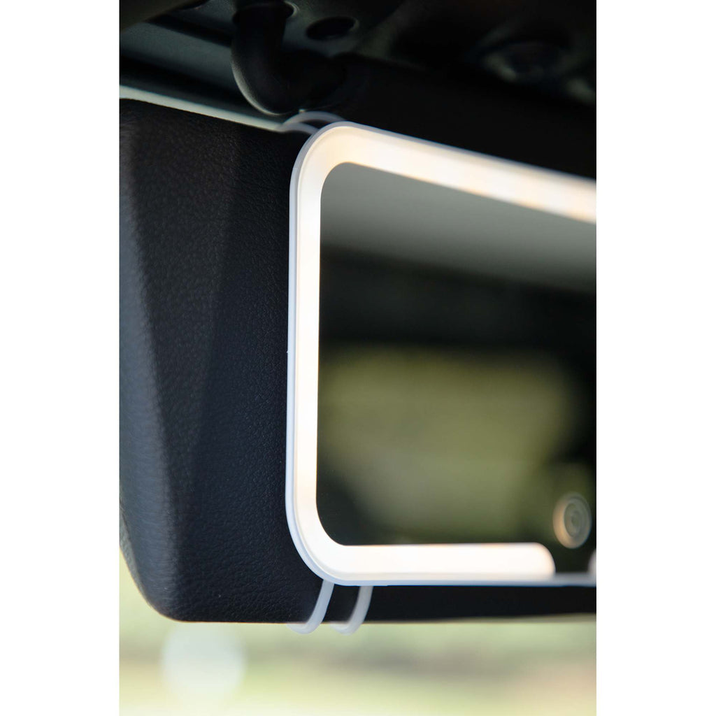 Car Visor Vanity Mirror with LED Lights - White - Propped 3