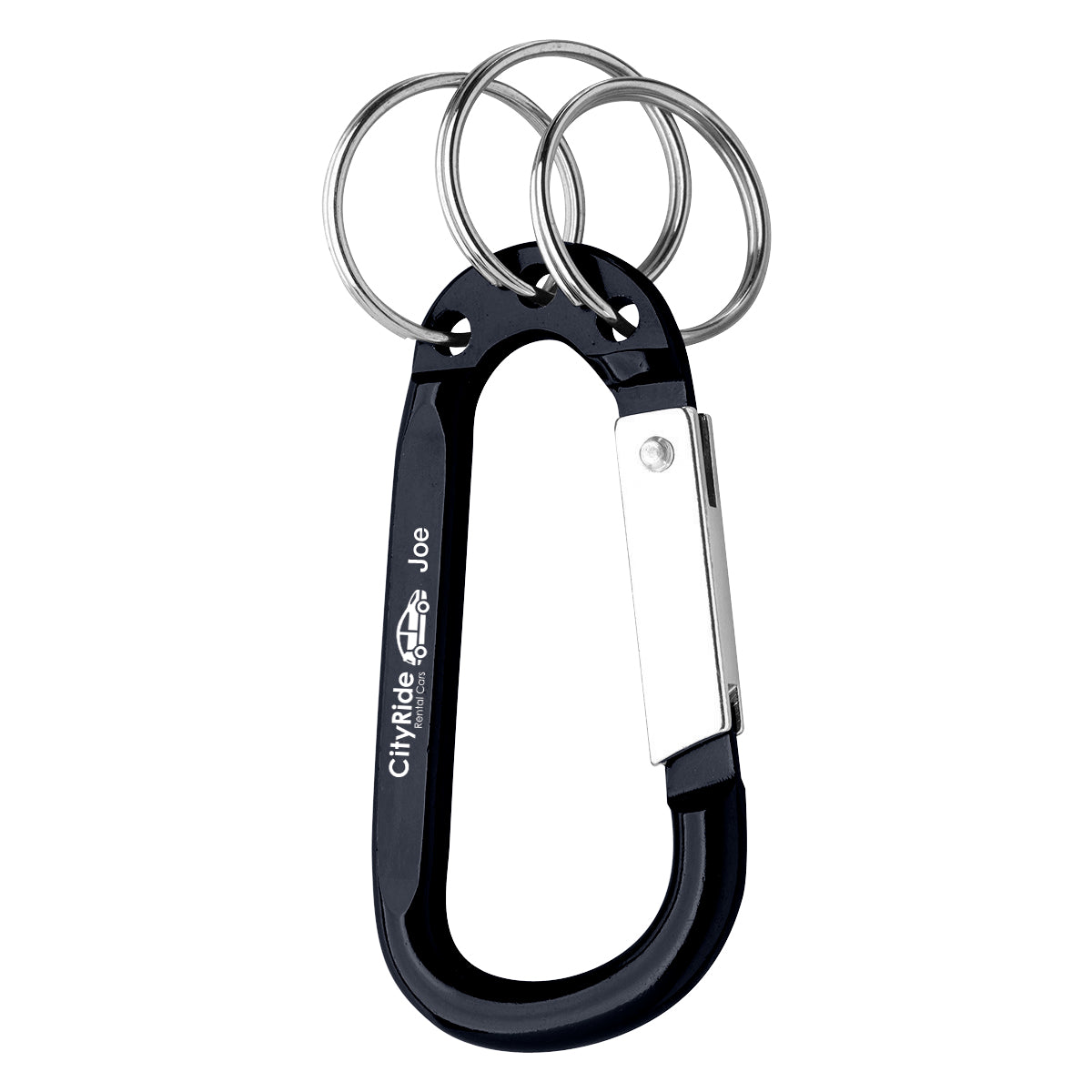 Carabiner with Triple Split Ring, 8mm - Black - Laser Engraving