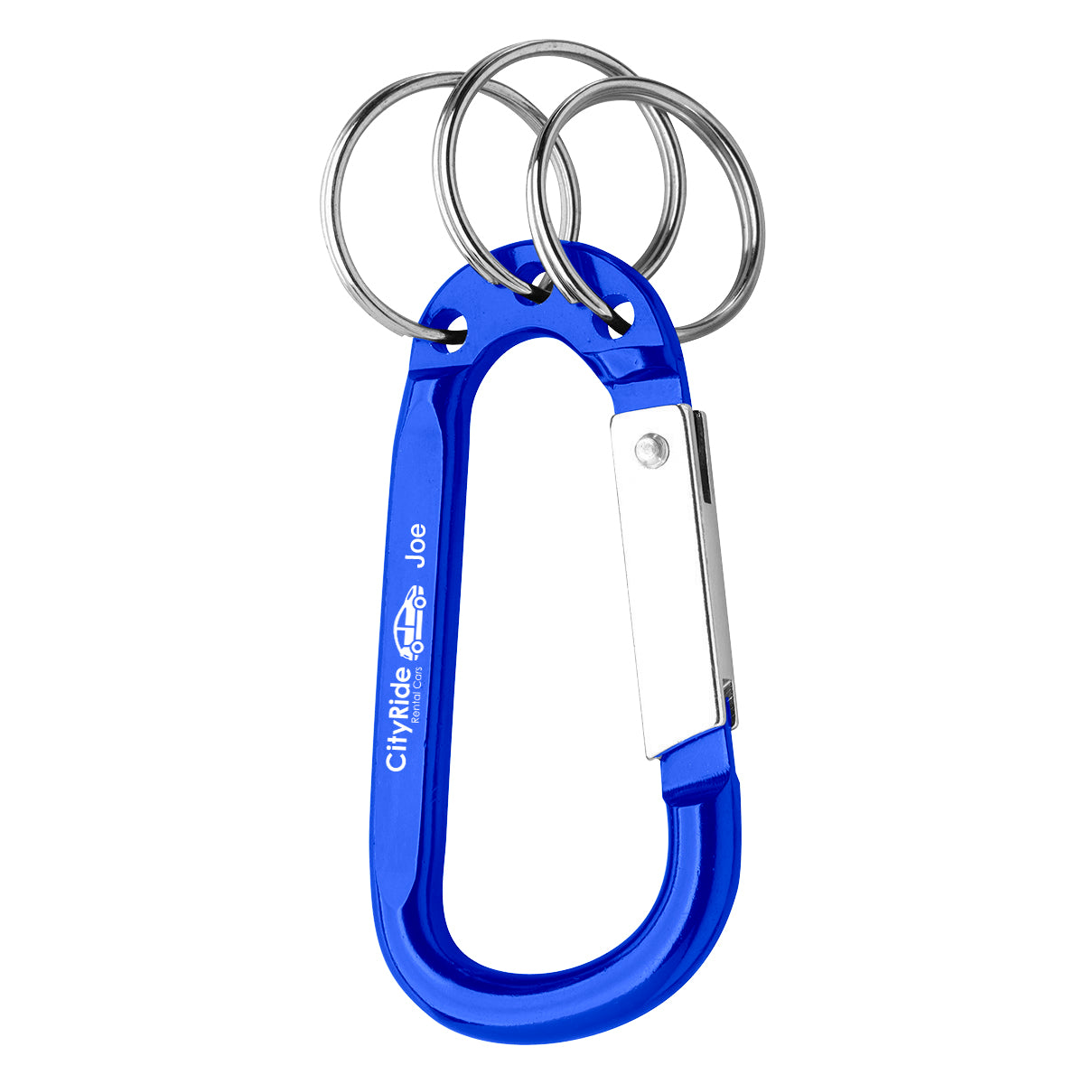 Carabiner with Triple Split Ring, 8mm - Blue - Laser Engraving