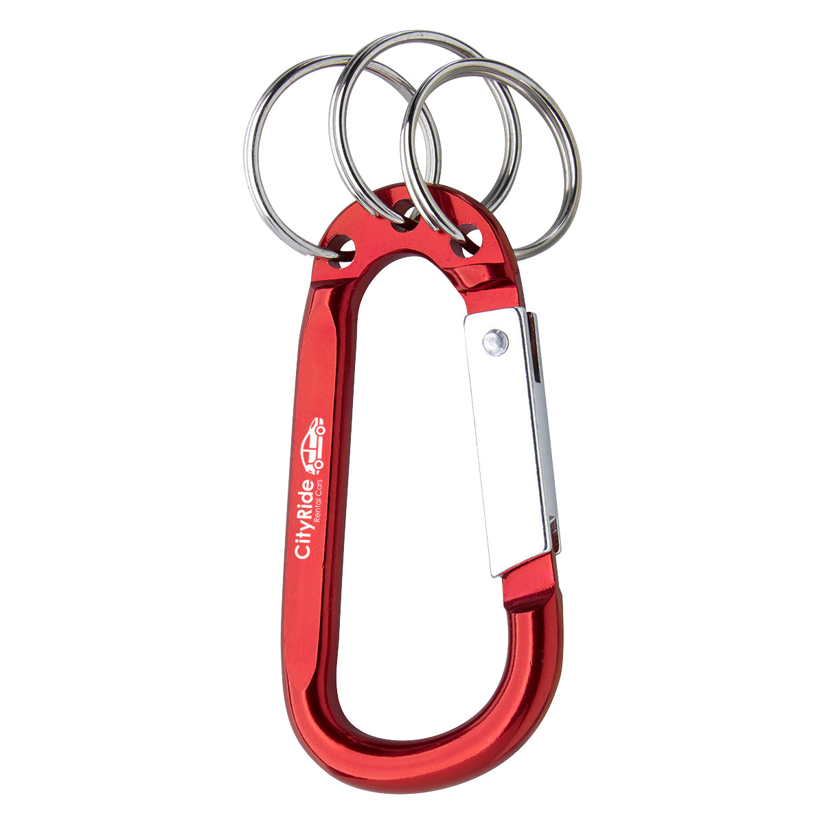 Carabiner with Triple Split Ring, 8mm - Red - Laser