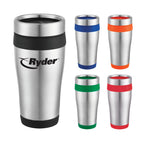 Carmel Stainless Travel Tumbler, 16 oz - Stainless Steel/Black - Front Group