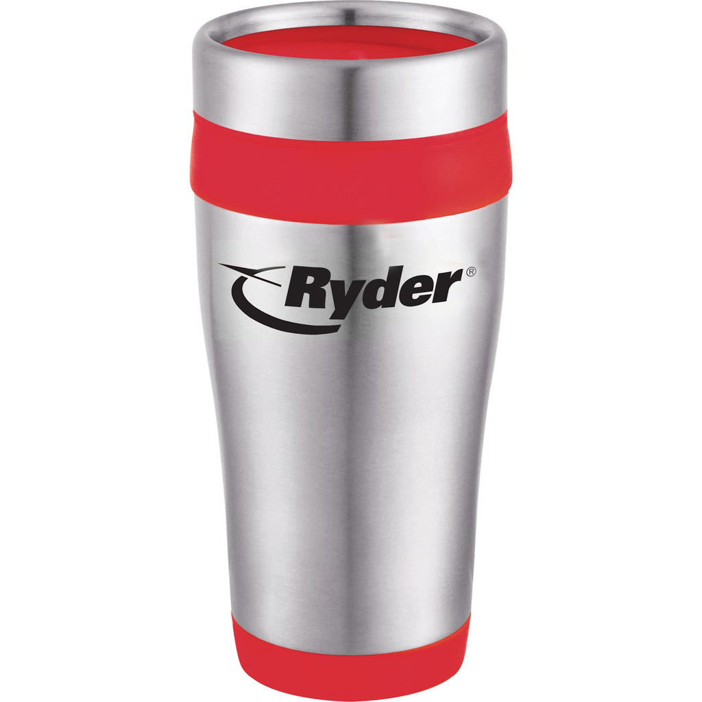 Carmel Stainless Travel Tumbler, 16 oz - Stainless Steel/Red - Front