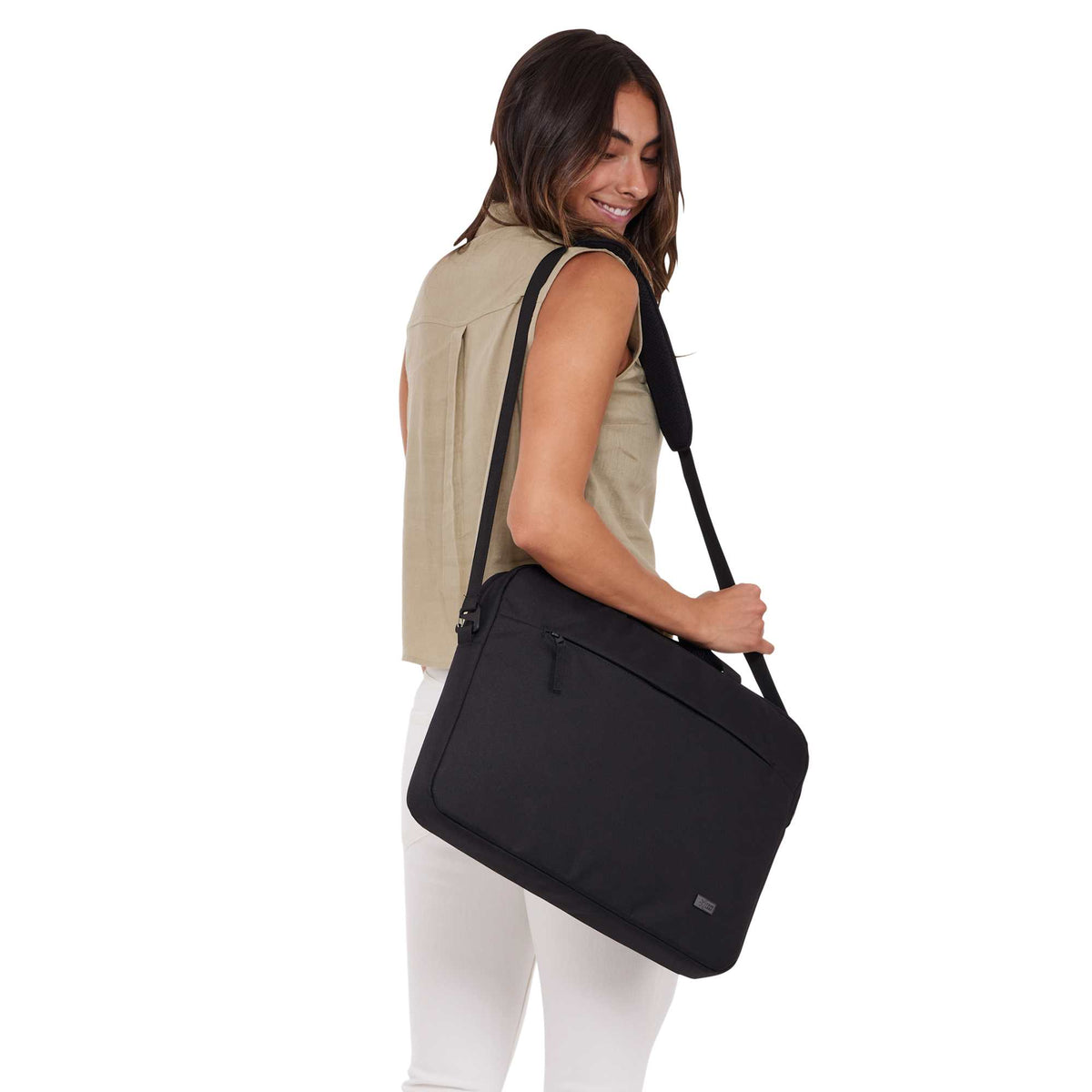 Case Logic Invigo Laptop Messenger Bag, 16 Inches Transfer - Black - Front On Model 2