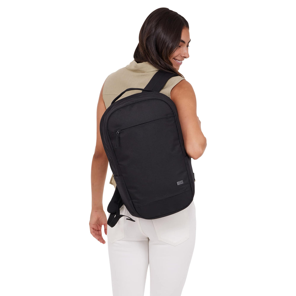 Case Logic Invigo Recycled Laptop Backpack, 16 Inch Embroidery - Black - Front On Model 2