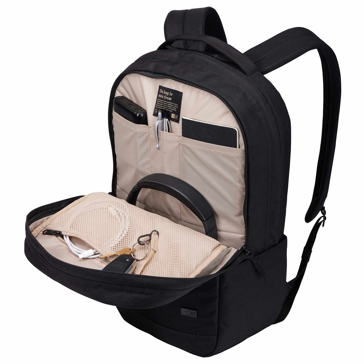 Case Logic Invigo Recycled Laptop Backpack, 16 Inch Transfer - Black - Left Angle Open
