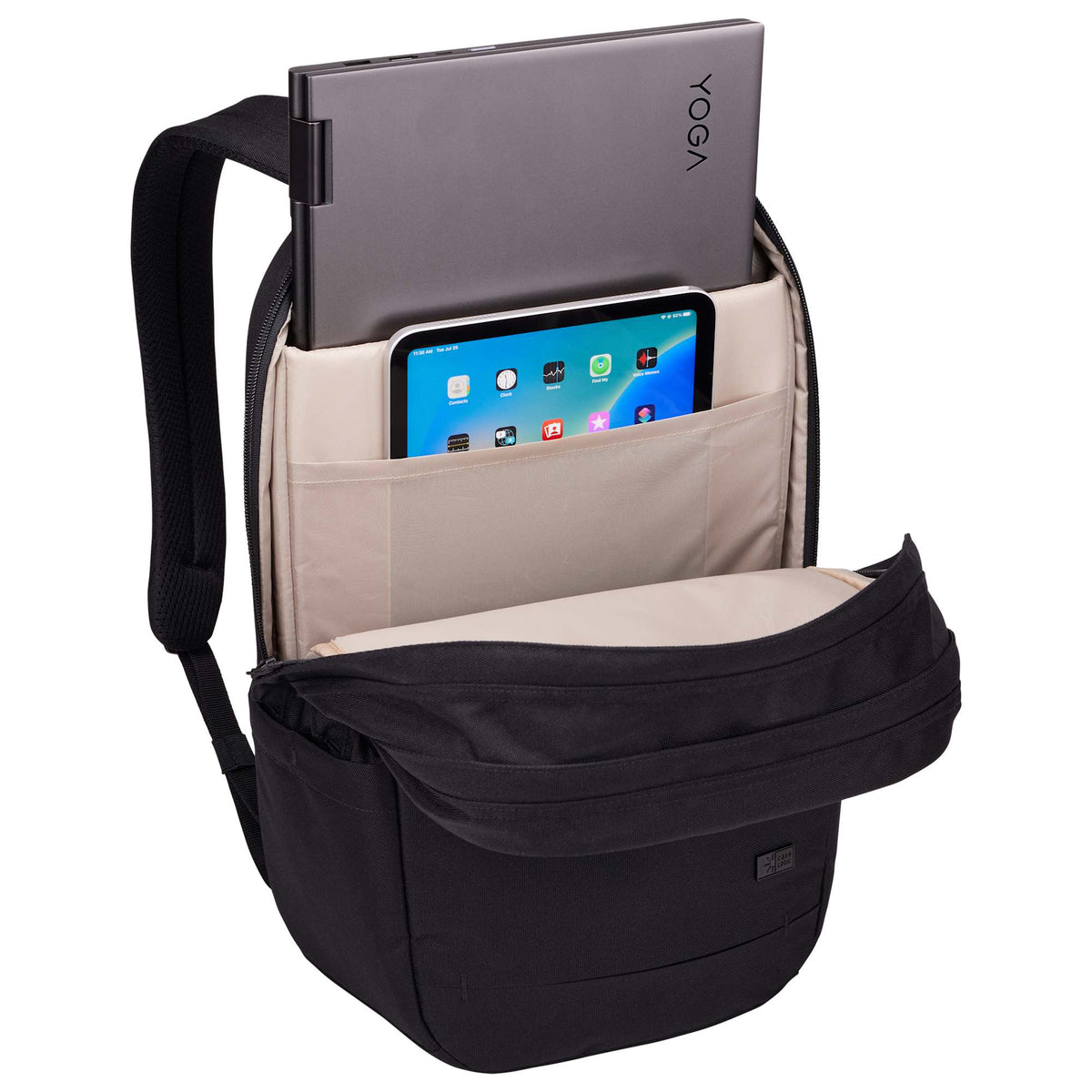 Case Logic Invigo Recycled Laptop Backpack, 16 Inch Transfer - Black - Right Angle Open