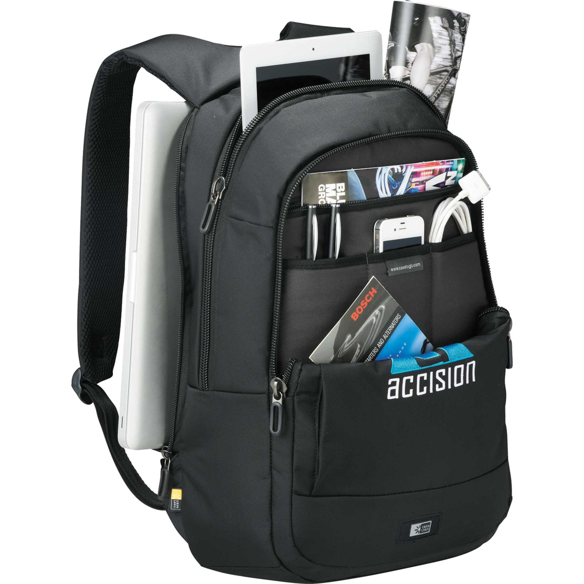 Case Logic Laptop and Tablet Backpack, 16 Inch Embroidery - Black - Front