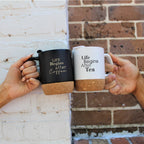 Ceramic Mug with Cork Base, 14 oz Laser Engraving - Black - Ceramic