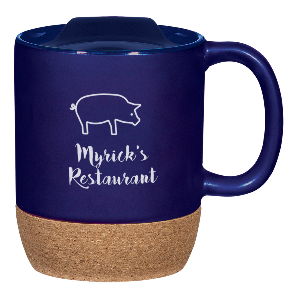Ceramic Mug with Cork Base, 14 oz Laser Engraving - Cobalt Blue - Ceramic